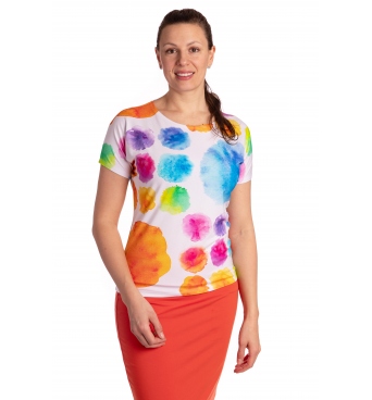 K23-045  - dámské letní tričko barevné koule na bílé