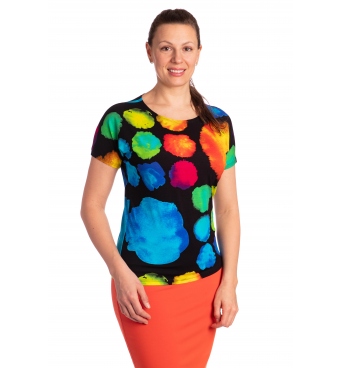 K23-046  - dámské letní tričko barevné koule na černé